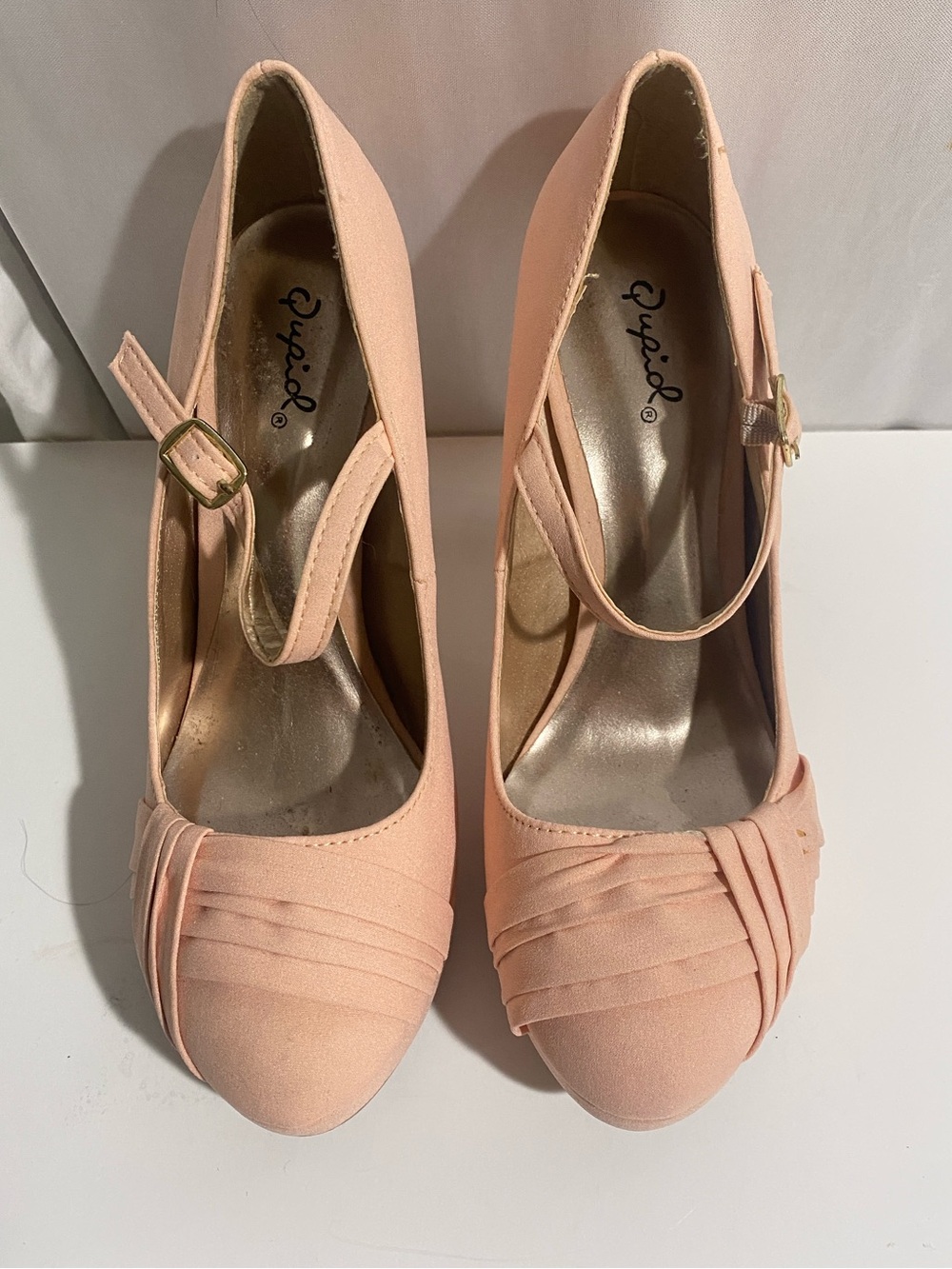 Qupid Women's 8 Blush Pink Round Toe Mary Jane Dollette Coquette Platform Heels